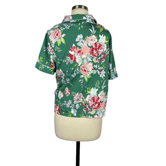 CUPCAKES & CASHMERE Green Floral Print Short Sleeve Pajama Top Women's Size L - Picture 3 of 5
